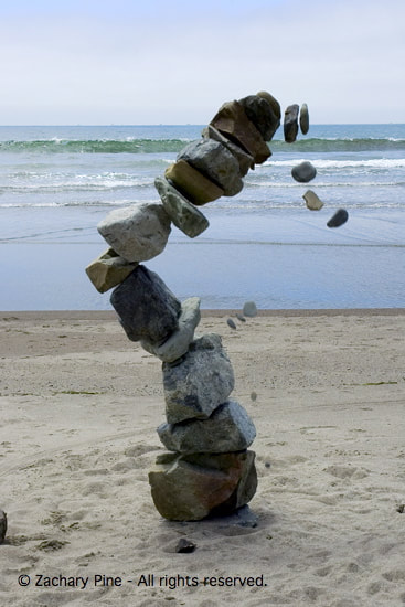 Afternoon, Stinson Beach, California. Toppled rock tower. 2005.